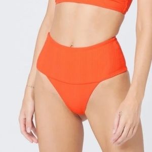 L*SPACE Pointelle Rib Desi Bikini Bottom in Poppy Size MEDIUM